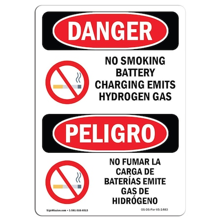 OSHA Danger, No Smoking Battery Charging Area Bilingual, 10in X 7in Aluminum